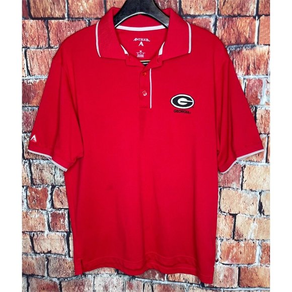 Georgia Bulldogs UGA Dawgs Red Short Sleeve Polo Shirt Men’s Medium Antigua - Picture 2 of 4